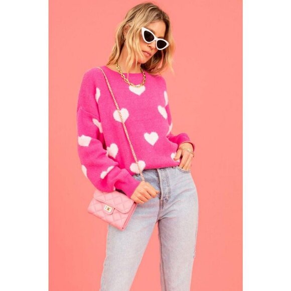 NWT CANDY Pink & White Heart Pink Pullover Sweater Knit - Picture 4 of 5